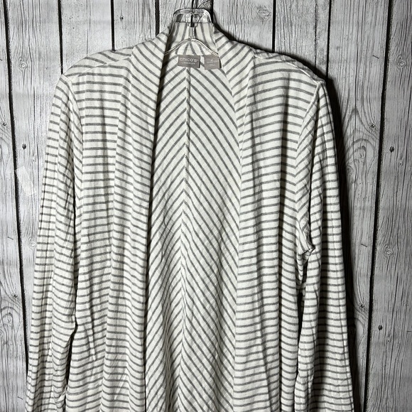 CHICO'S ZENERGY GRAY WHITE STRIPE CARDIGAN STRETCH size 2 (large 12/14) - Picture 2 of 12